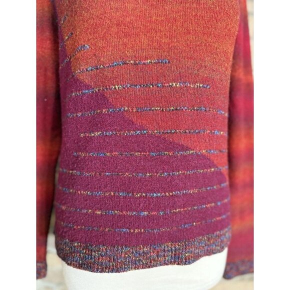 Clip-Art Paris Colorful Turtle Neck Sweater Orange Purlple Sz S/M Artsy - Picture 3 of 10